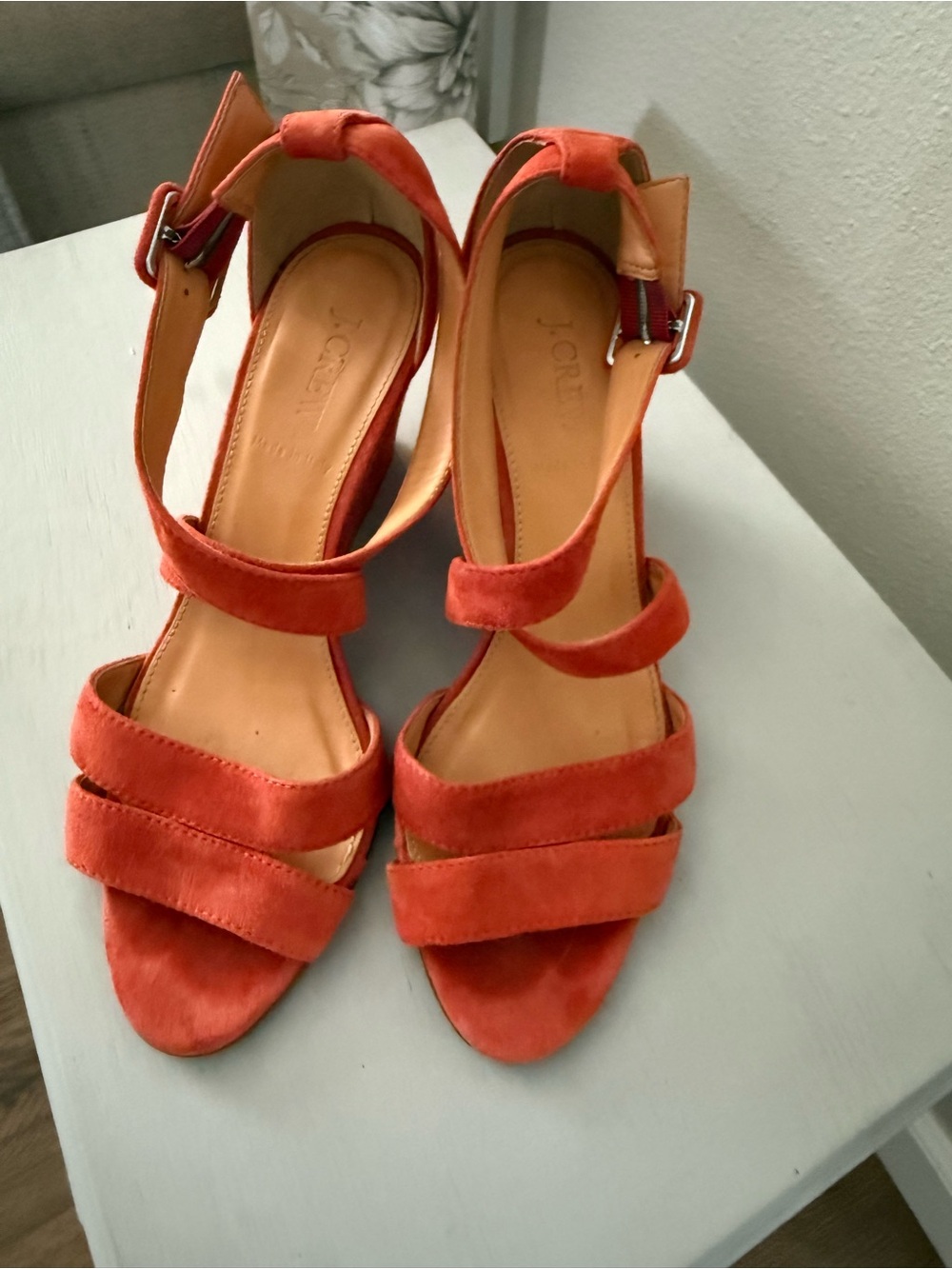 J. Crew Orange Suede Strappy Block Heel Sandals